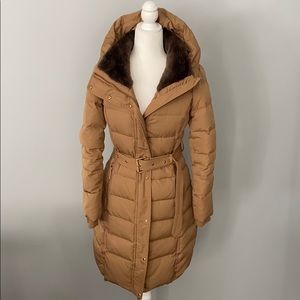 Zara Basic Long Down Puffer Coat Tan Size Small